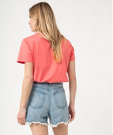 tee-shirt manches courtes en coton a message femme rose t-shirts manches courtesE124901_3