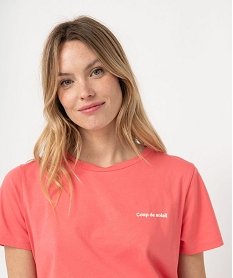 tee-shirt manches courtes en coton a message femme rose t-shirts manches courtesE124901_4
