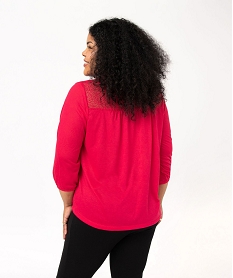 tee-shirt droit manches 34 a col boutonne femme grande taille rose t-shirts manches longuesE125601_3