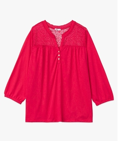 tee-shirt droit manches 34 a col boutonne femme grande taille rose t-shirts manches longuesE125601_4