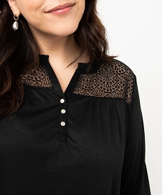 tee-shirt droit manches 34 a col boutonne femme grande taille noir t-shirts manches longuesE125701_2