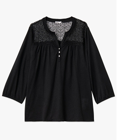 tee-shirt droit manches 34 a col boutonne femme grande taille noir t-shirts manches longuesE125701_4