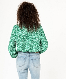 tee-shirt a manches longues et col v a motifs fleuris femme vert t-shirts manches longuesE125801_3