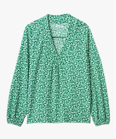 tee-shirt a manches longues et col v a motifs fleuris femme vert t-shirts manches longuesE125801_4
