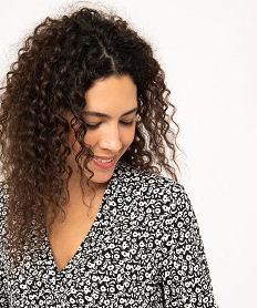 tee-shirt a manches longues et col v a motifs fleuris femme noir t-shirts manches longuesE125901_2