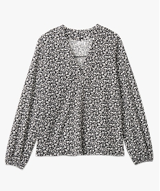 tee-shirt a manches longues et col v a motifs fleuris femme noir t-shirts manches longuesE125901_4