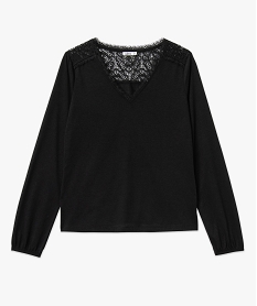 tee-shirt a manches longues avec details dentelle femme noir t-shirts manches longuesE127201_4