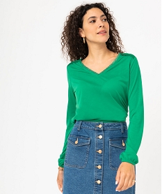 tee-shirt a manches longues avec details dentelle femme vertE127301_1