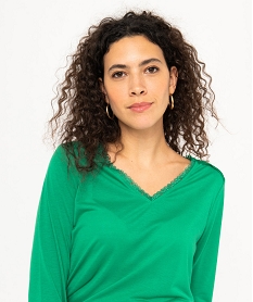 tee-shirt a manches longues avec details dentelle femme vert t-shirts manches longuesE127301_2