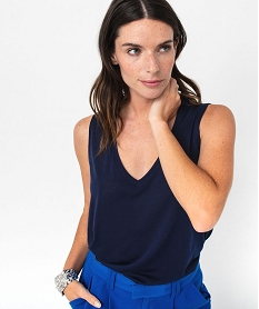debardeur col v en maille fluide femme bleu debardeursE129601_2