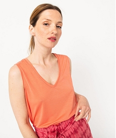 debardeur col v en maille fluide femme orange debardeursE129801_2