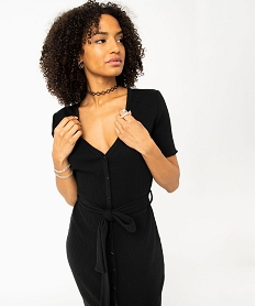 robe chemise en maille cotelee a manches courtes femme noirE130201_2