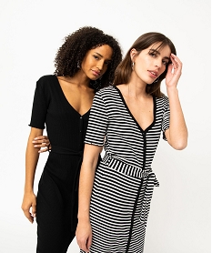 robe chemise en maille cotelee a manches courtes femme noirE130201_4