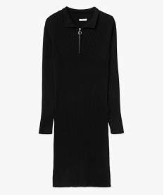 robe pull en maille cotelee avec col polo zippe femme noir robesE131101_4