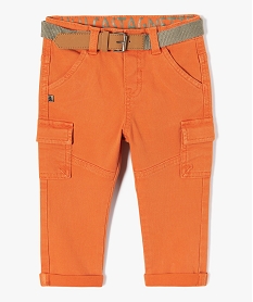 pantalon bebe garcon cargo avec ceinture chinee - lulucastagnette orange pantalonsE136601_2