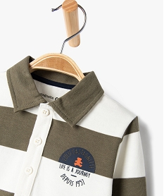 polo raye a manches longues en coton bebe garcon - lulucastagnette vertE143101_2