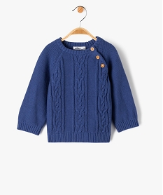 pull bebe garcon en maille torsadee a manches raglan bleu pullsE144301_1