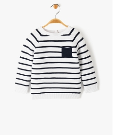 pull bebe a rayures en maille cotelee blancE144401_4