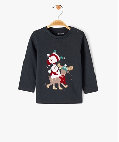 GEMO Tee-shirt manches longues imprimé spécial Noël bébé garçon Gris