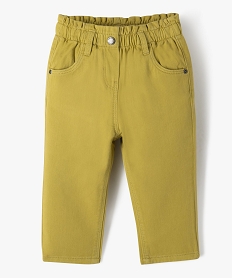 GEMO Pantalon bébé fille en toile de coton avec ceinture froncée Vert