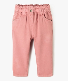 GEMO Pantalon bébé fille en toile de coton avec ceinture froncée Rose