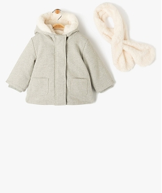 manteau a capuche double peluche avec echarpe bebe fille grisE155201_1