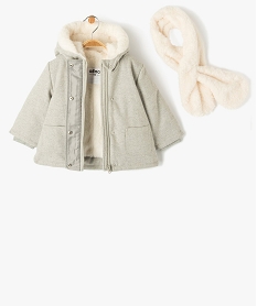 manteau a capuche double peluche avec echarpe bebe fille grisE155201_2