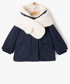 manteau a capuche double peluche avec echarpe bebe fille bleuE155301_1