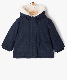 manteau a capuche double peluche avec echarpe bebe fille bleuE155301_2