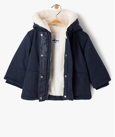 manteau a capuche double peluche avec echarpe bebe fille bleuE155301_3