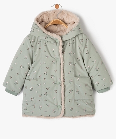 GEMO Blouson à capuche doublure fourrure imitation bébé fille Vert