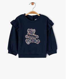 sweat a motif avec volants sur les epaules bebe fille - lulucastagnette bleuE160301_1