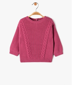 pull bebe fille tout doux en maille fantaisie rose pullsE160401_1