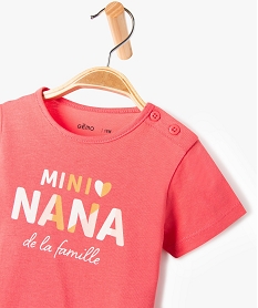 tee-shirt bebe fille en coton a manches courtes et motif paillete roseE161001_2