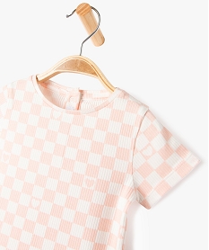 tee-shirt bebe fille a manches courtes en maille cotelee a carreaux rose tee-shirts manches longuesE162901_2