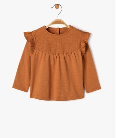 GEMO Tee-shirt manches longues volantées à plastron brodé bébé fille Brun