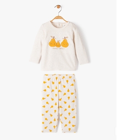 GEMO Pyjama en velours 2 pièces imprimées poires bébé Beige