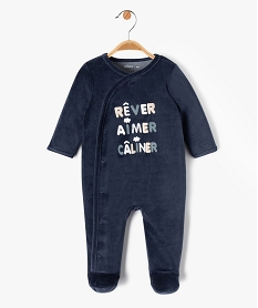GEMO Pyjama bébé en velours imprimé à ouverture devant Bleu