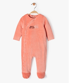 GEMO Pyjama bébé fille en velours avec fermeture froncée devant Rose