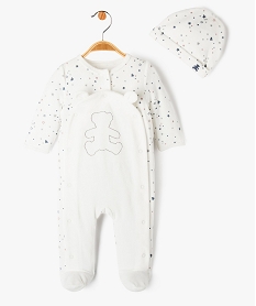 GEMO Ensemble 2 pièces bébé : pyjama en velours et bonnet - LuluCastagnette Beige