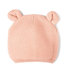 bonnet de naissance en tricot avec oreilles en relief roseE172601_1