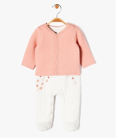 ensemble 2 pieces combinaison et gilet bebe fille rose ensemblesE173301_1