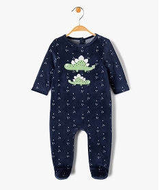 pyjama bebe en velours imprime dino avec ouverture pont-dos bleu pyjamas veloursE176201_1