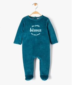 GEMO Pyjama bébé à pont-dos en velours avec message Bleu
