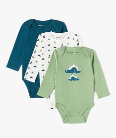 GEMO Body à manches longues et col US en coton biologique bébé  (lot de 3) Vert