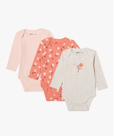 GEMO Bodies bébé imprimés à manches longues (lot de 3) Rose