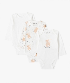 GEMO Body bébé en coton biologique à manches longues et col US (lot de 3) Beige