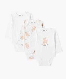 body bebe en coton biologique a manches longues et col us (lot de 3) beigeE182201_1