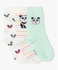 chaussettes mi-hautes avec motifs pandas fille (lot de 3) beige chaussettesE184101_1