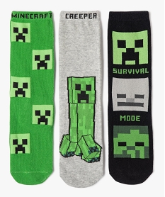 chaussettes hautes a motifs garcon (lot de 3) - minecraft vert garcon